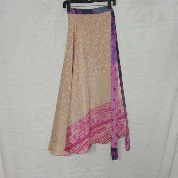 reversable darn good yarn sari silk wrap skirt ankle 4-12 boho hippy colorful - Picture 5 of 6
